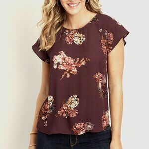 NWT Maurices sz small floral print chiffon short flutter sleeve blouse